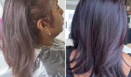 Réalisation d'un couleur sur cheveux mi-longs à saint-Denis 974